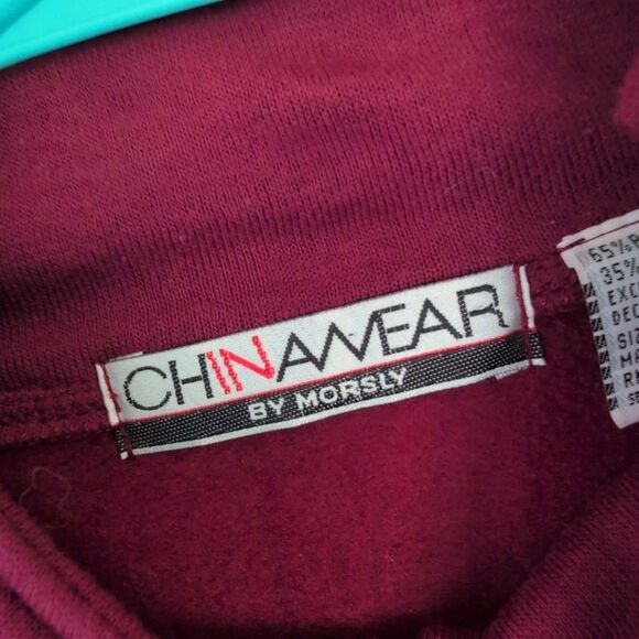 vintage chinawear By Morsley women's S Mock Neck Embroider Maroon Button Sweater - Picture 2 of 7
